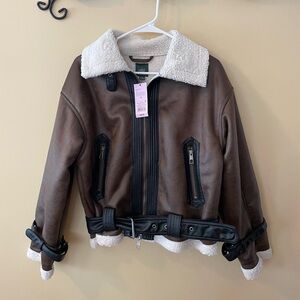 Wild Fable aviator leather sherpa jacket